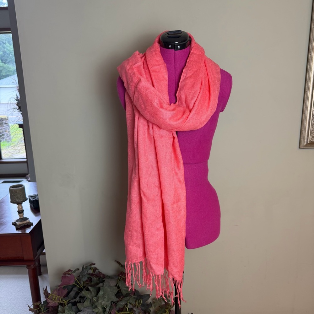 Pashmina Coral Wrap Large Cashmere Shawl or Scarf With Tassels